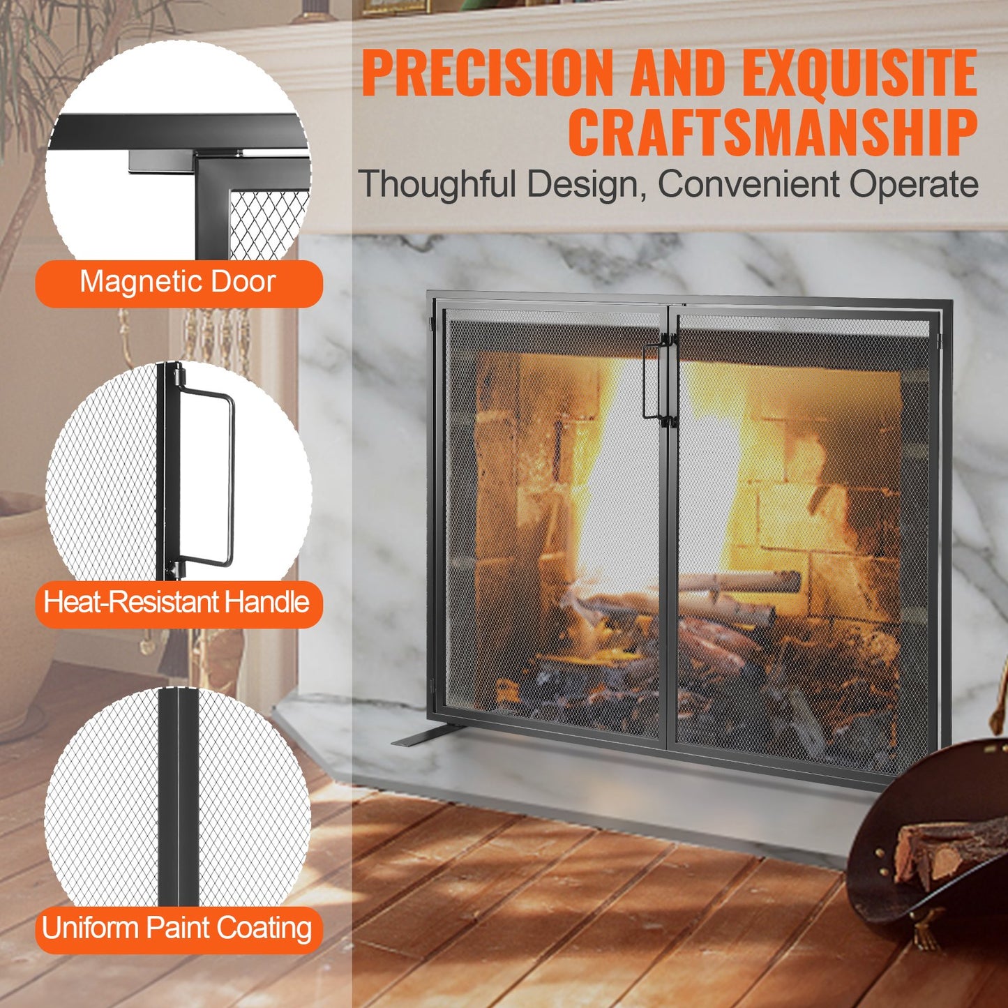 Fireplace Screen 1 Panel with Door, Heavy Duty Iron Mesh Fireplace Screen, 990(L) x780(H)MM Spark Guard Cover, Easy Installation, Freestanding Fire Fence Grille for Living Room Home Decor Modern