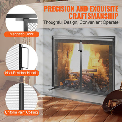 Fireplace Screen 1 Panel with Door, Heavy Duty Iron Mesh Fireplace Screen, 990(L) x780(H)MM Spark Guard Cover, Easy Installation, Freestanding Fire Fence Grille for Living Room Home Decor Modern