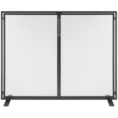 Fireplace Screen 1 Panel with Door, Heavy Duty Iron Mesh Fireplace Screen, 990(L) x780(H)MM Spark Guard Cover, Easy Installation, Freestanding Fire Fence Grille for Living Room Home Decor Modern