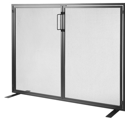 Fireplace Screen 1 Panel with Door, Heavy Duty Iron Mesh Fireplace Screen, 990(L) x780(H)MM Spark Guard Cover, Easy Installation, Freestanding Fire Fence Grille for Living Room Home Decor Modern