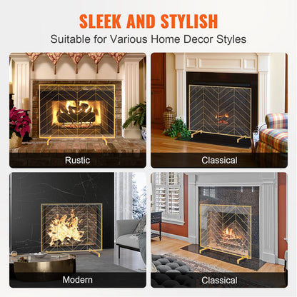 Fireplace Screen Single Panel, Heavy Duty Iron Mesh Fireplace Screen, 980(L) x758(H)MM Spark Guard Cover, Easy Installation, Freestanding Fire Fence Grille for Living Room Home Decor Modern