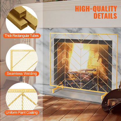 Fireplace Screen Single Panel, Heavy Duty Iron Mesh Fireplace Screen, 980(L) x758(H)MM Spark Guard Cover, Easy Installation, Freestanding Fire Fence Grille for Living Room Home Decor Modern