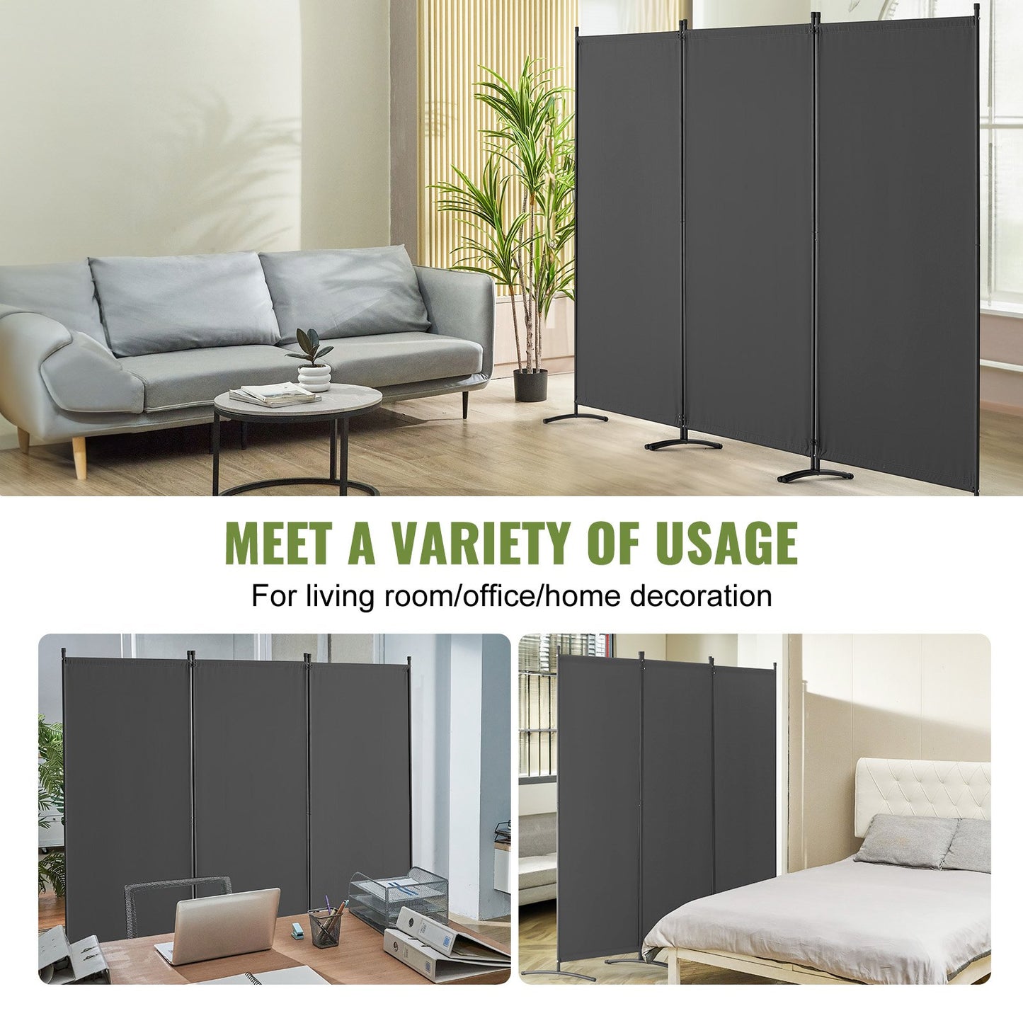 Room Divider, 3 Panel Room Dividers and Folding Privacy Screens, Fabric Partition Room Dividers for Office, Bedroom, Dining Room, Study, Freestanding, Gray