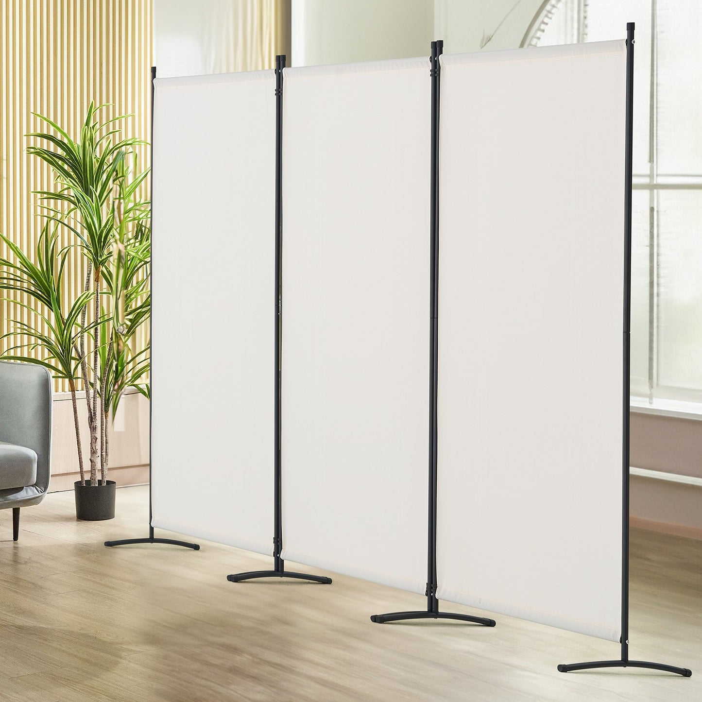 Room Divider, 3 Panel Room Dividers and Folding Privacy Screens , Fabric Partition Room Dividers for Office, Bedroom, Dining Room, Study, Freestanding, White