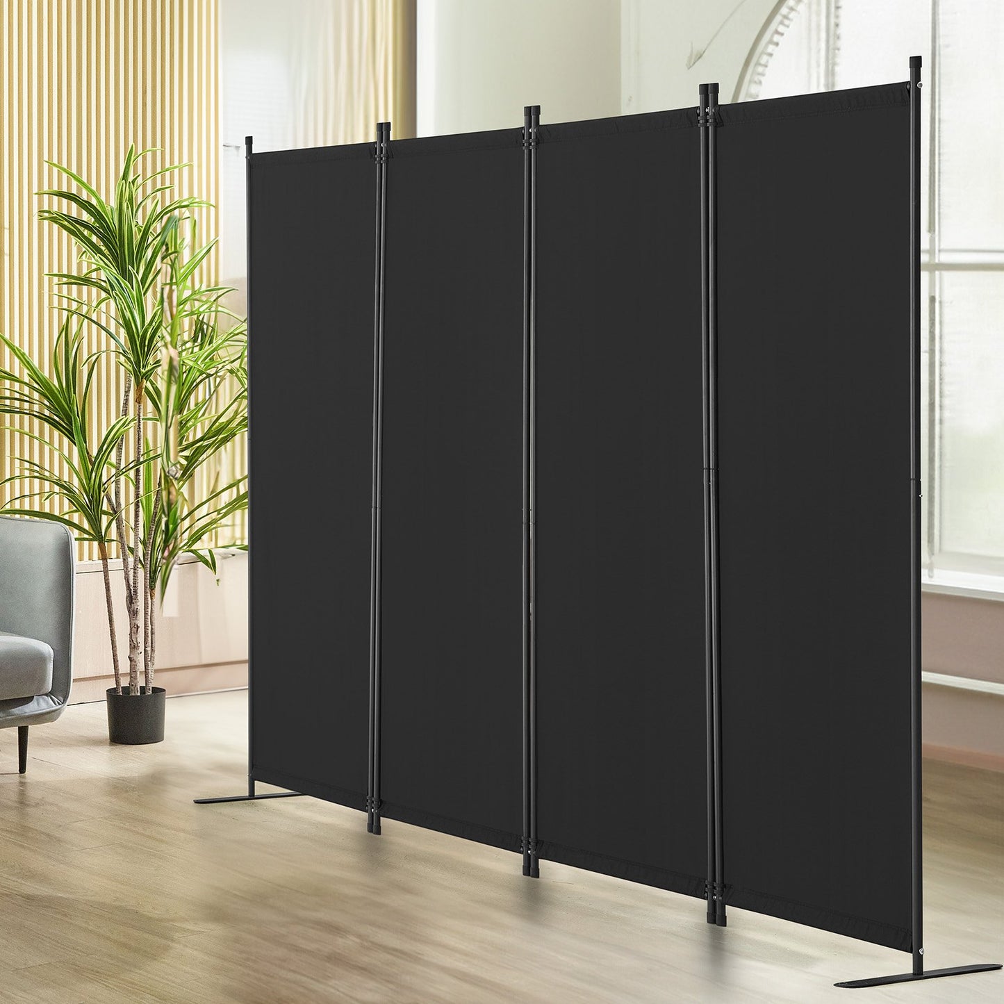 Room Divider, 4 Panel Room Dividers and Folding Privacy Screens, Fabric Partition Room Dividers for Office, Bedroom, Dining Room, Study, Freestanding, Black