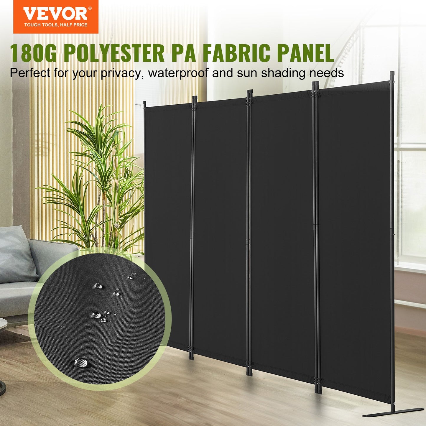 Room Divider, 4 Panel Room Dividers and Folding Privacy Screens, Fabric Partition Room Dividers for Office, Bedroom, Dining Room, Study, Freestanding, Black