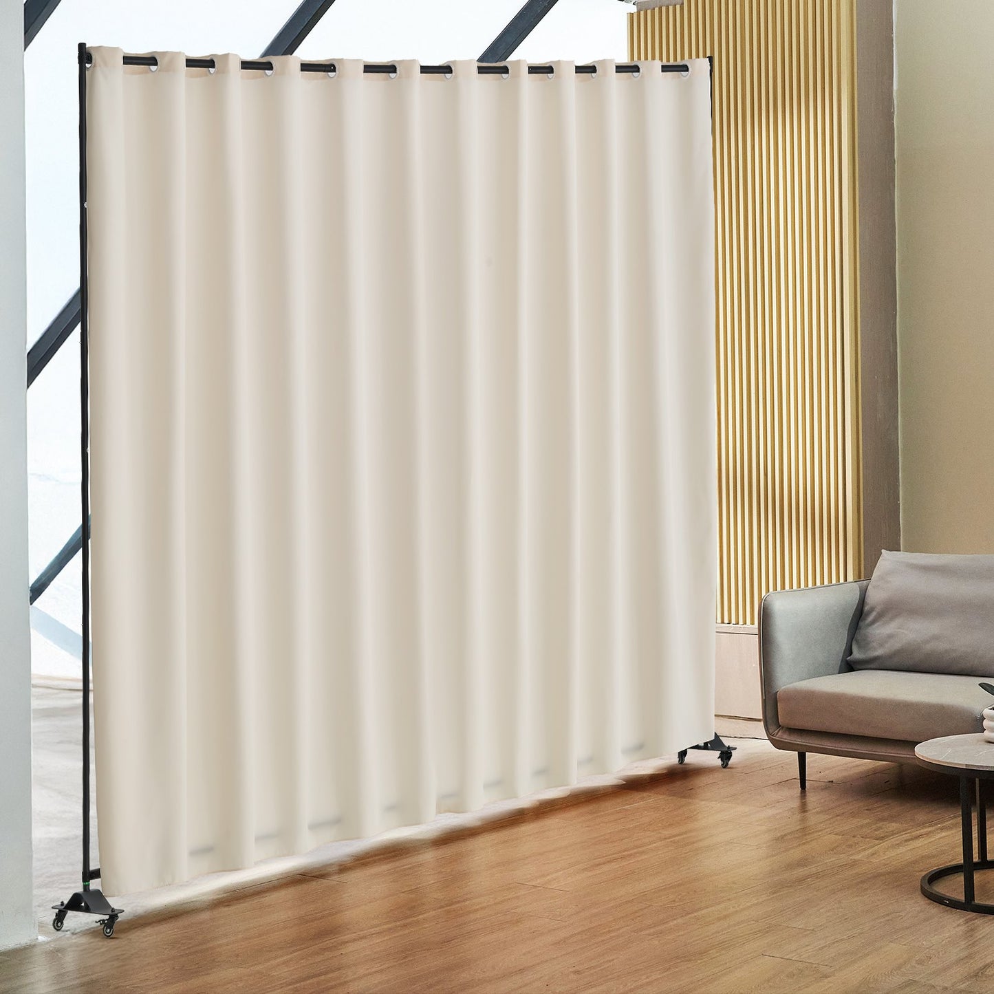 Room Divider, Portable Panel Room Divider with Wheels Curtain Divider Stand, Freestanding Room Divider Privacy Screen for Office, Bedroom, Dining Room, Study, Beige