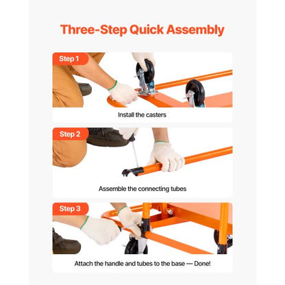 Gipsvagn, 816 kg lastkapacitet, stålpanelvagn med 4 svänghjul, hållbar och långvarig, panelvagn med surrband för plywood, gipsskivor, glas, orange |  EU