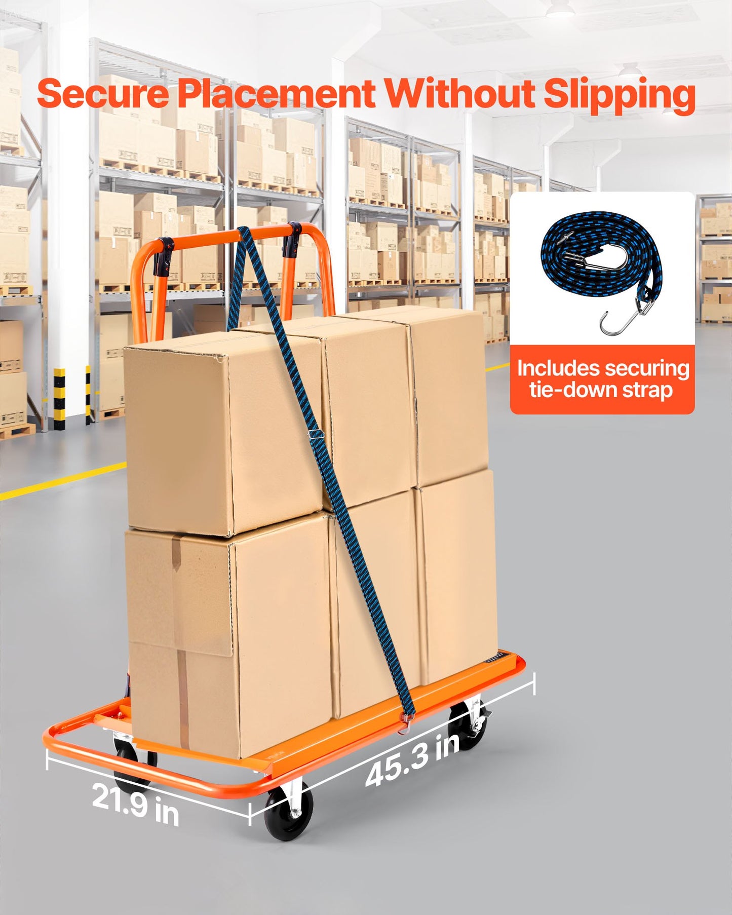 Drywall Cart Dolly, 1800 lbs Load Capacity, Steel Panel Dolly with 4 Swivel Casters, Durable & Long-lasting, Panel Truck Cart with Tie-Down Strap for Plywood, Plasterboard, Glass, Orange