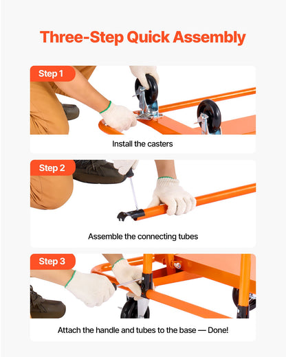 Drywall Cart Dolly, 1800 lbs Load Capacity, Steel Panel Dolly with 4 Swivel Casters, Durable & Long-lasting, Panel Truck Cart with Tie-Down Strap for Plywood, Plasterboard, Glass, Orange