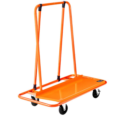 Drywall Cart Dolly, 1800 lbs Load Capacity, Steel Panel Dolly with 4 Swivel Casters, Durable & Long-lasting, Panel Truck Cart with Tie-Down Strap for Plywood, Plasterboard, Glass, Orange