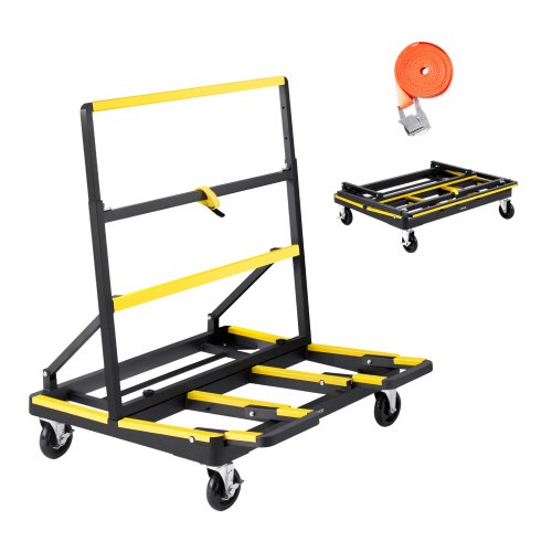 Drywall Cart Dolly, 1800 lbs Load Capacity, Steel Panel Dolly with 4 Swivel Casters & Expandable Deck, Foldable Panel Truck Cart with Tie-Down Strap for Handling Plywood, Plasterboard, Glass