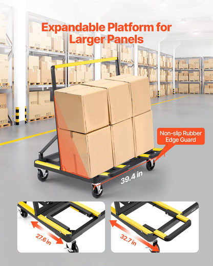 Drywall Cart Dolly, 1800 lbs Load Capacity, Steel Panel Dolly with 4 Swivel Casters & Expandable Deck, Foldable Panel Truck Cart with Tie-Down Strap for Handling Plywood, Plasterboard, Glass