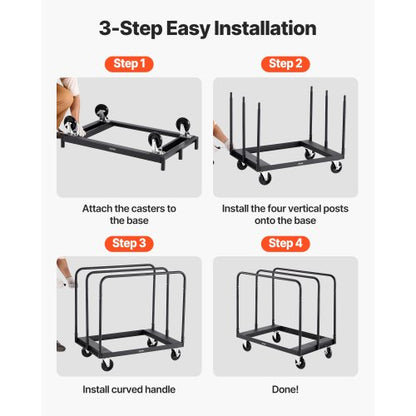 Gipsvagn, 816 kg lastkapacitet, stålplåtsvagn med 12,5 mm svänghjul, timmergipsvagn med surrband och 3 sidoräcken för fabrik, lager, garage, svart |  EU