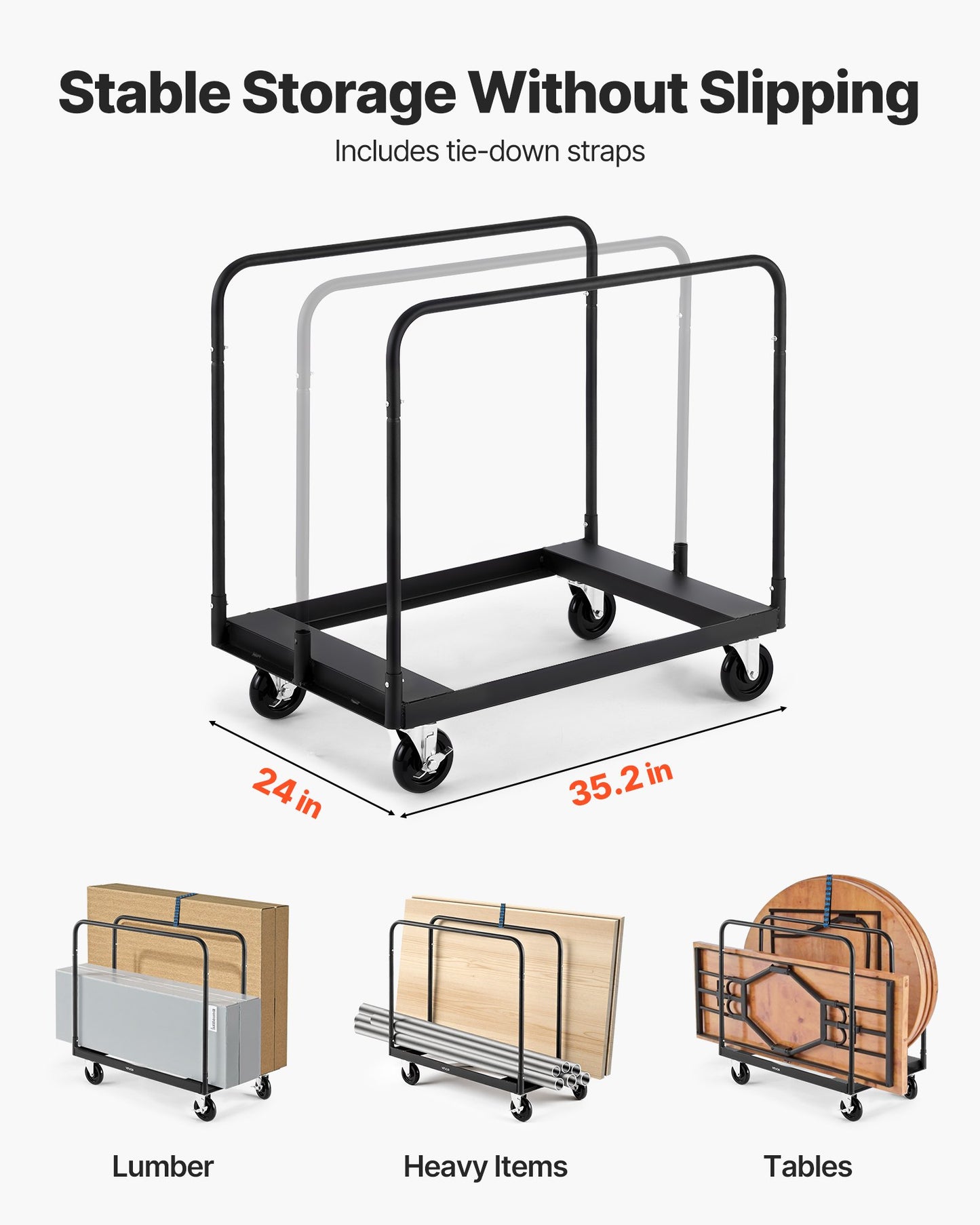 Drywall Cart Dolly, 1800 lbs Load Capacity, Steel Panel Truck Cart with 5 inch Swivel Casters, Lumber Drywall Dolly with with Tie-Down Strap & 3 Side Handrails for Factory, Warehouse, Garage, Black