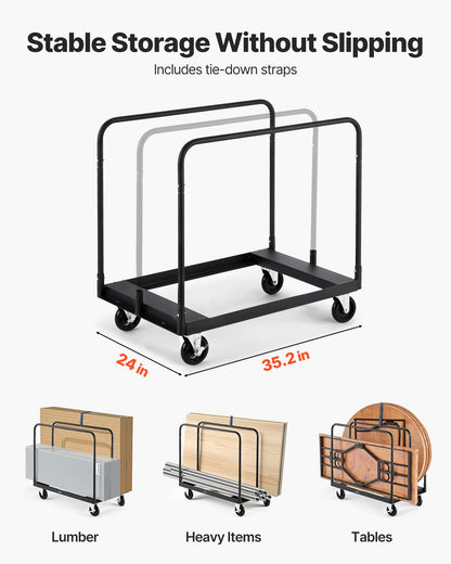 Drywall Cart Dolly, 1800 lbs Load Capacity, Steel Panel Truck Cart with 5 inch Swivel Casters, Lumber Drywall Dolly with with Tie-Down Strap & 3 Side Handrails for Factory, Warehouse, Garage, Black