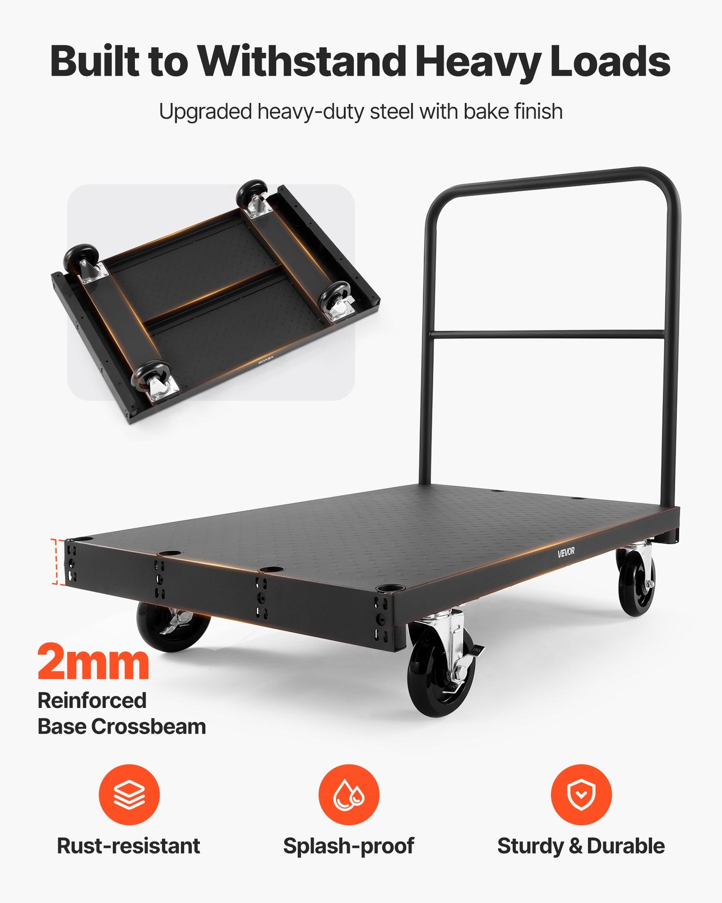 Drywall Cart Dolly, 1800 lbs Load Capacity, 2-in-1 Steel Panel Truck Cart with 5 inch Swivel Casters, 36 x 24 inch Platform Truck with 3 Side Handrails for Factory, Warehouse, Garage, Black