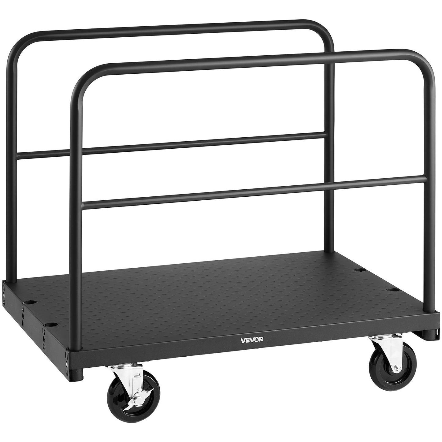 Drywall Cart Dolly, 1800 lbs Load Capacity, 2-in-1 Steel Panel Truck Cart with 5 inch Swivel Casters, 36 x 24 inch Platform Truck with 3 Side Handrails for Factory, Warehouse, Garage, Black