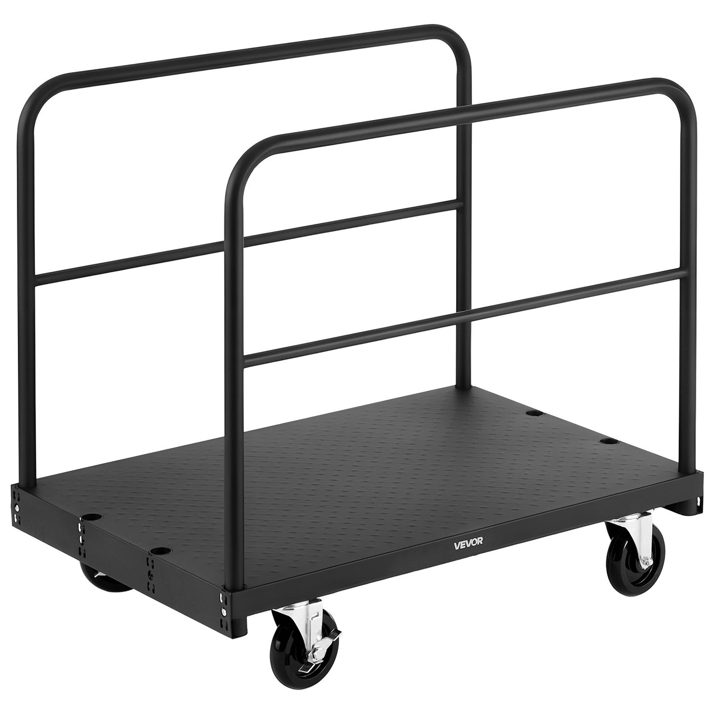 Drywall Cart Dolly, 1800 lbs Load Capacity, 2-in-1 Steel Panel Truck Cart with 5 inch Swivel Casters, 36 x 24 inch Platform Truck with 3 Side Handrails for Factory, Warehouse, Garage, Black