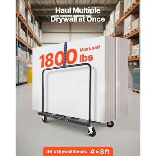 Gipsvagn, 816 kg lastkapacitet, stålplåtsvagn med 12,5 mm svänghjul, timmergipsvagn med surrband och 2 sidoräcken för fabrik, lager, garage, svart |  EU