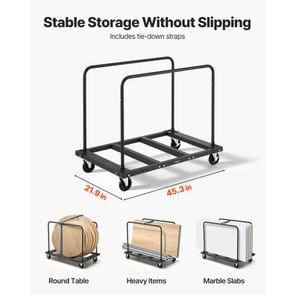 Gipsvagn, 816 kg lastkapacitet, stålplåtsvagn med 12,5 mm svänghjul, timmergipsvagn med surrband och 2 sidoräcken för fabrik, lager, garage, svart |  EU