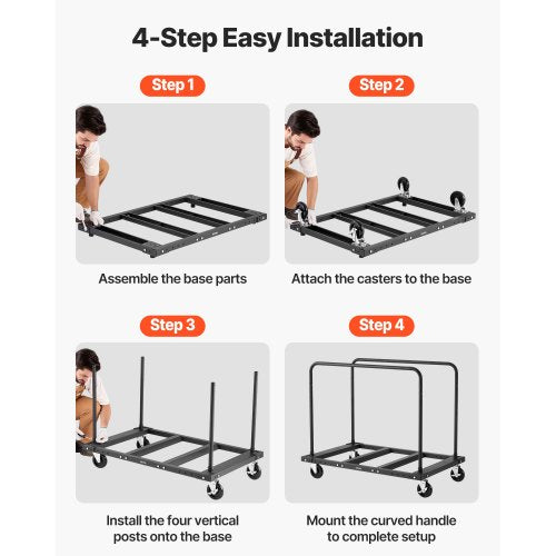 Gipsvagn, 816 kg lastkapacitet, stålplåtsvagn med 12,5 mm svänghjul, timmergipsvagn med surrband och 2 sidoräcken för fabrik, lager, garage, svart |  EU