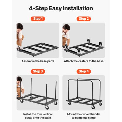 Gipsvagn, 816 kg lastkapacitet, stålplåtsvagn med 12,5 mm svänghjul, timmergipsvagn med surrband och 2 sidoräcken för fabrik, lager, garage, svart |  EU