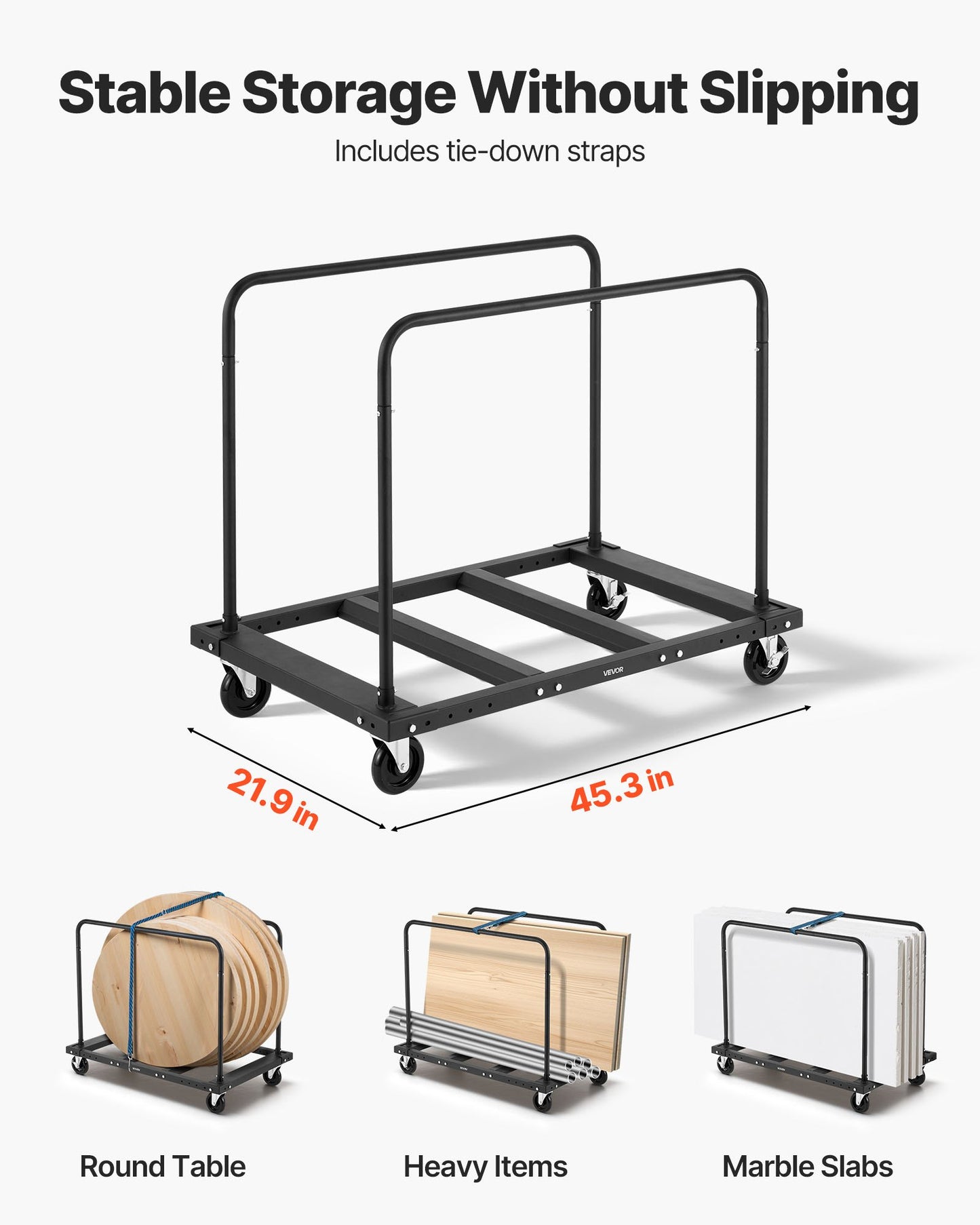 Drywall Cart Dolly, 1800 lbs Load Capacity, Steel Panel Truck Cart with 5 inch Swivel Casters, Lumber Drywall Dolly with Tie-Down Strap & 2 Side Handrails for Factory, Warehouse, Garage, Black