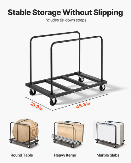 Drywall Cart Dolly, 1800 lbs Load Capacity, Steel Panel Truck Cart with 5 inch Swivel Casters, Lumber Drywall Dolly with Tie-Down Strap & 2 Side Handrails for Factory, Warehouse, Garage, Black