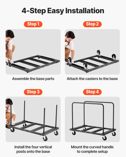 Drywall Cart Dolly, 1800 lbs Load Capacity, Steel Panel Truck Cart with 5 inch Swivel Casters, Lumber Drywall Dolly with Tie-Down Strap & 2 Side Handrails for Factory, Warehouse, Garage, Black