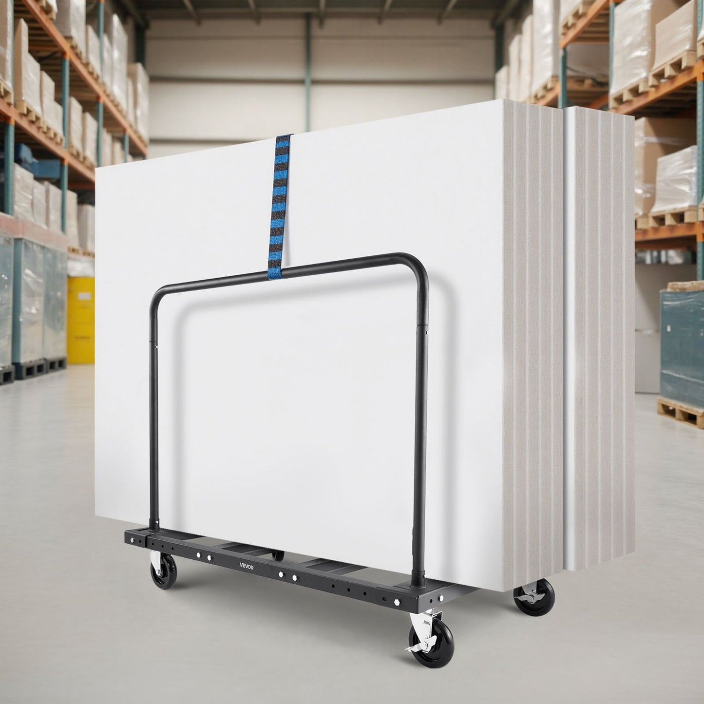 Drywall Cart Dolly, 1800 lbs Load Capacity, Steel Panel Truck Cart with 5 inch Swivel Casters, Lumber Drywall Dolly with Tie-Down Strap & 2 Side Handrails for Factory, Warehouse, Garage, Black