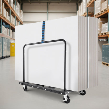 Drywall Cart Dolly, 1800 lbs Load Capacity, Steel Panel Truck Cart with 5 inch Swivel Casters, Lumber Drywall Dolly with Tie-Down Strap & 2 Side Handrails for Factory, Warehouse, Garage, Black