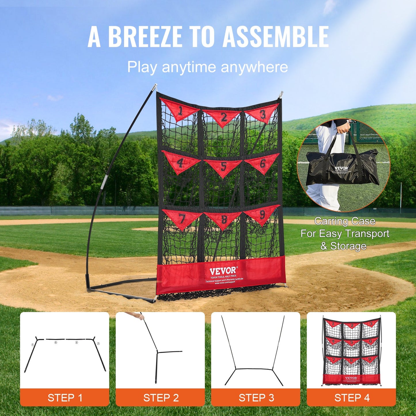 9-håls basebollnät, 36"x30" Softball Baseballträningsutrustning för slagträning, bärbar snabbmonteringstränarhjälp med bärväska, Strike Zone, Ground Stakes, för ungdomar vuxna