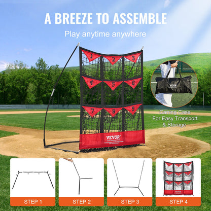 9-håls basebollnät, 49"x42" Softball Baseballträningsutrustning för slagträning, bärbar snabbmonteringstränarhjälp med bärväska, Strike Zone, Ground Stakes, för ungdomar vuxna