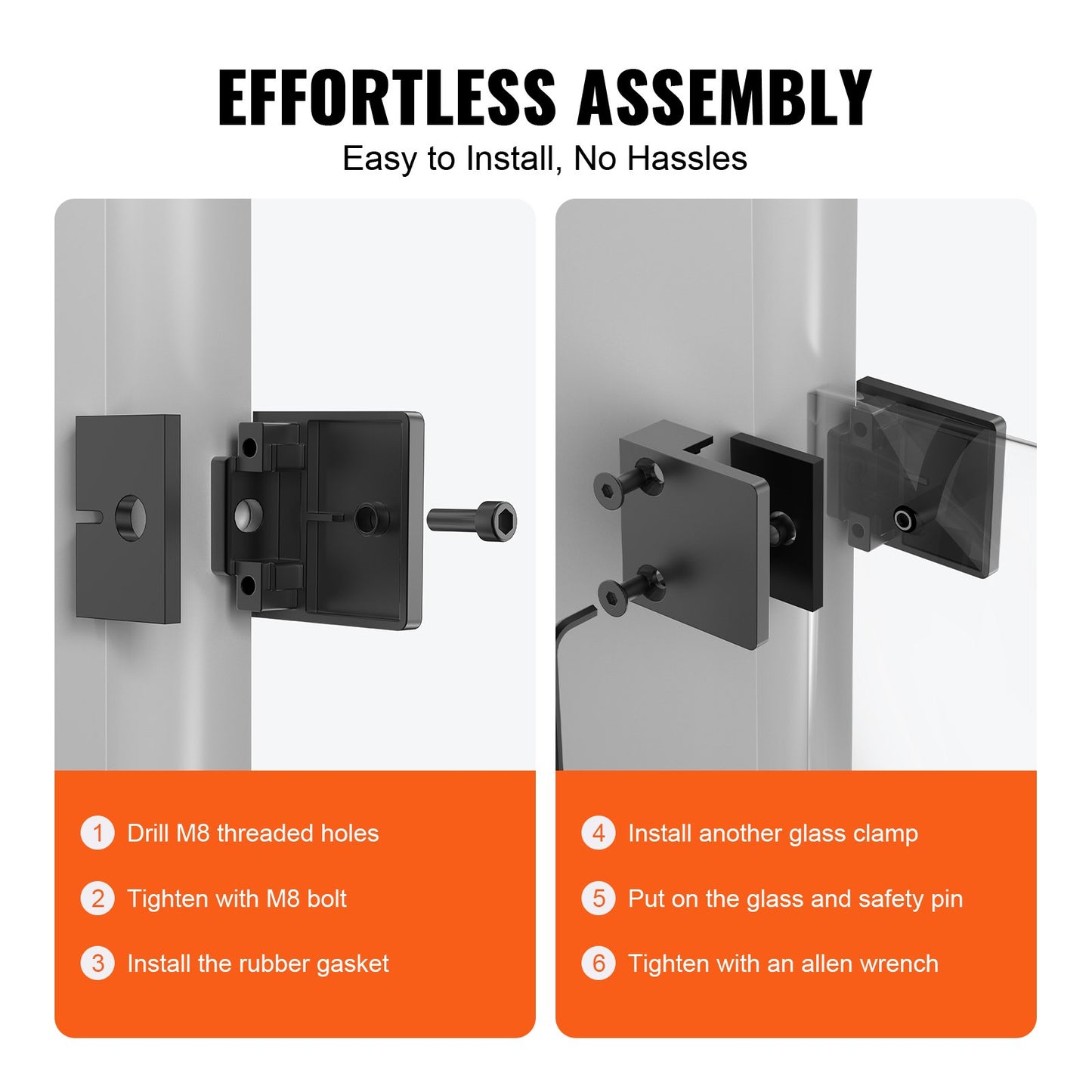 Glass Clamp, 40 PCS Square Glass Railing Bracket for 0.31 "-0.47 " Tempered Glass, 304 Stainless Steel Glass Mounting Clamp, Glass Shelf Bracket for Balcony, Garden, Deck, Stair, Black