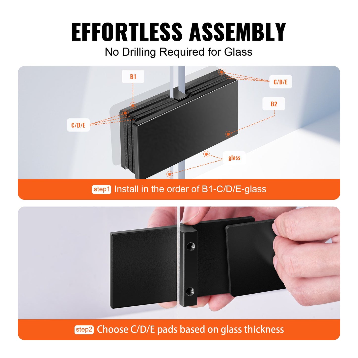 Glass Clamp, 4 PCS Rectangle Glass Railing Bracket for 0.31 "-0.47 " Tempered Glass, 304 Stainless Steel Glass Mounting Clamp, 0.2” Thick Glass Shelf Bracket for Balcony, Garden, Pool, Stair