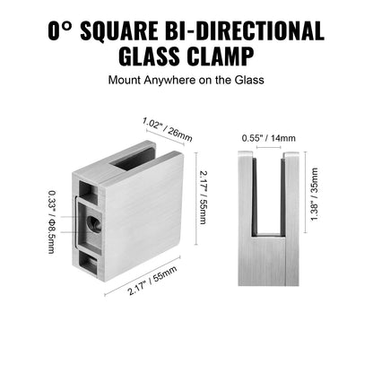 Glass Clamp, 4 PCS Square Glass Railing Bracket for 0.31 "-0.47 " Tempered Glass, 304 Stainless Steel Glass Mounting Clamp, Glass Shelf Bracket for Balcony, Garden, Pool, Stair, Silver