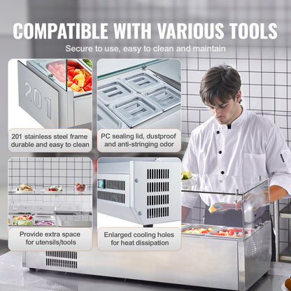 Gekühlte Salat- und Pizza-Vorbereitungsstation auf der Arbeitsplatte, 140 W, Glasschutz, CE