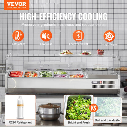 Gekühlte Salat- und Pizza-Vorbereitungsstation auf der Arbeitsplatte, 150 W, Glasschutz, CE