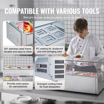 Gekühlte Salat- und Pizza-Vorbereitungsstation auf der Arbeitsplatte, 150 W, Glasschutz, CE