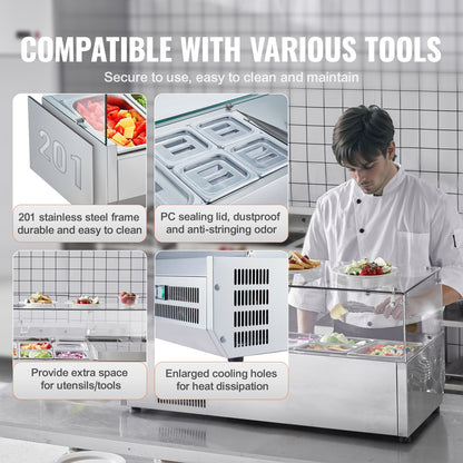 Gekühlte Salat- und Pizza-Vorbereitungsstation auf der Arbeitsplatte, 140 W, Glasschutz, CE