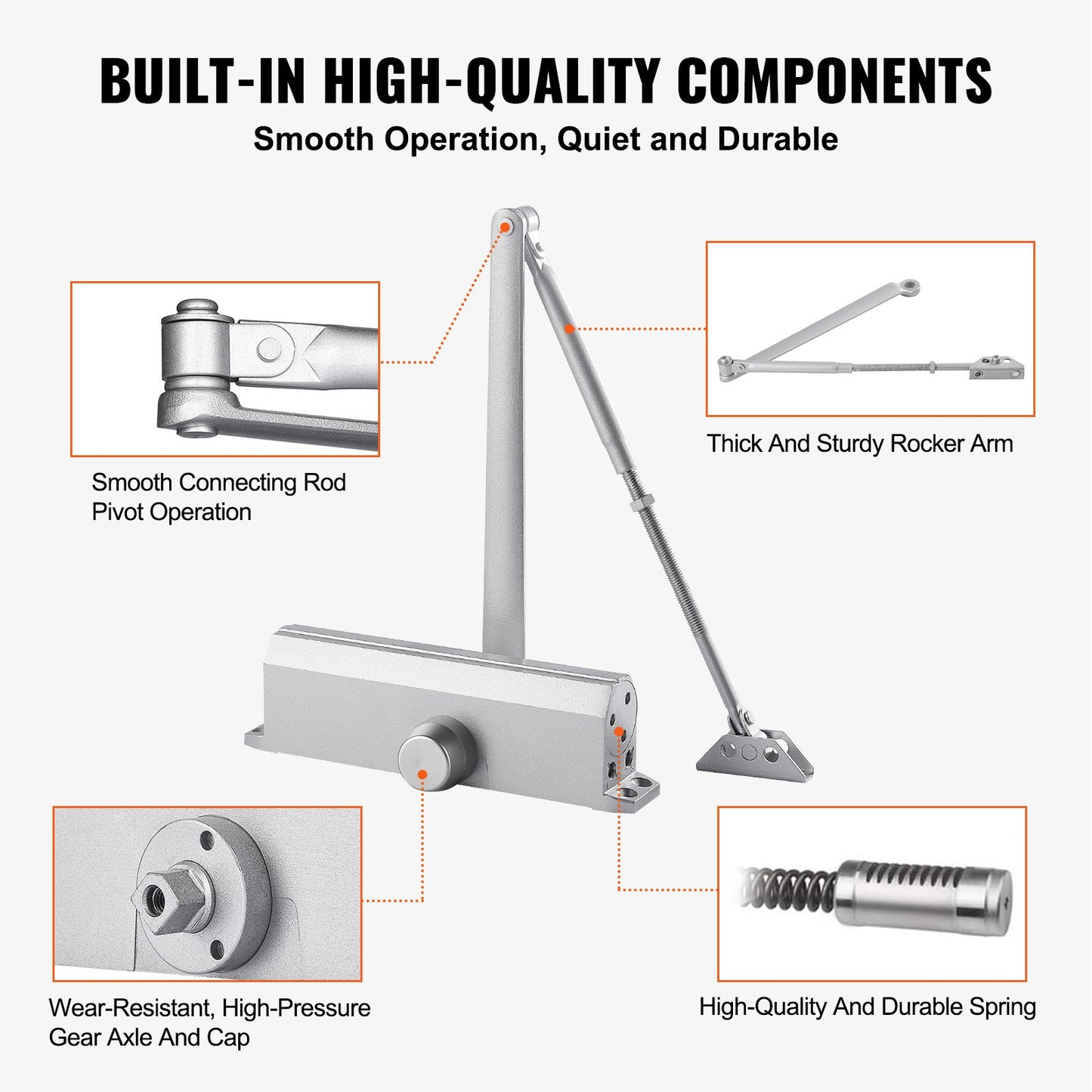 Door Closer, Automatic Door Closer Commercial or Residential Use for Door Weights 120kg, Adjustable Size Hydraulic Buffer Door Closer Heavy Duty Cast Aluminum Body, Easy Installation, Silver