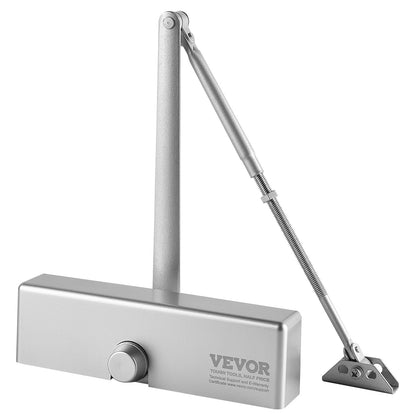 Door Closer, Automatic Door Closer Commercial or Residential Use for Door Weights 120kg, Adjustable Size Hydraulic Buffer Door Closer Heavy Duty Cast Aluminum Body, Easy Installation, Silver