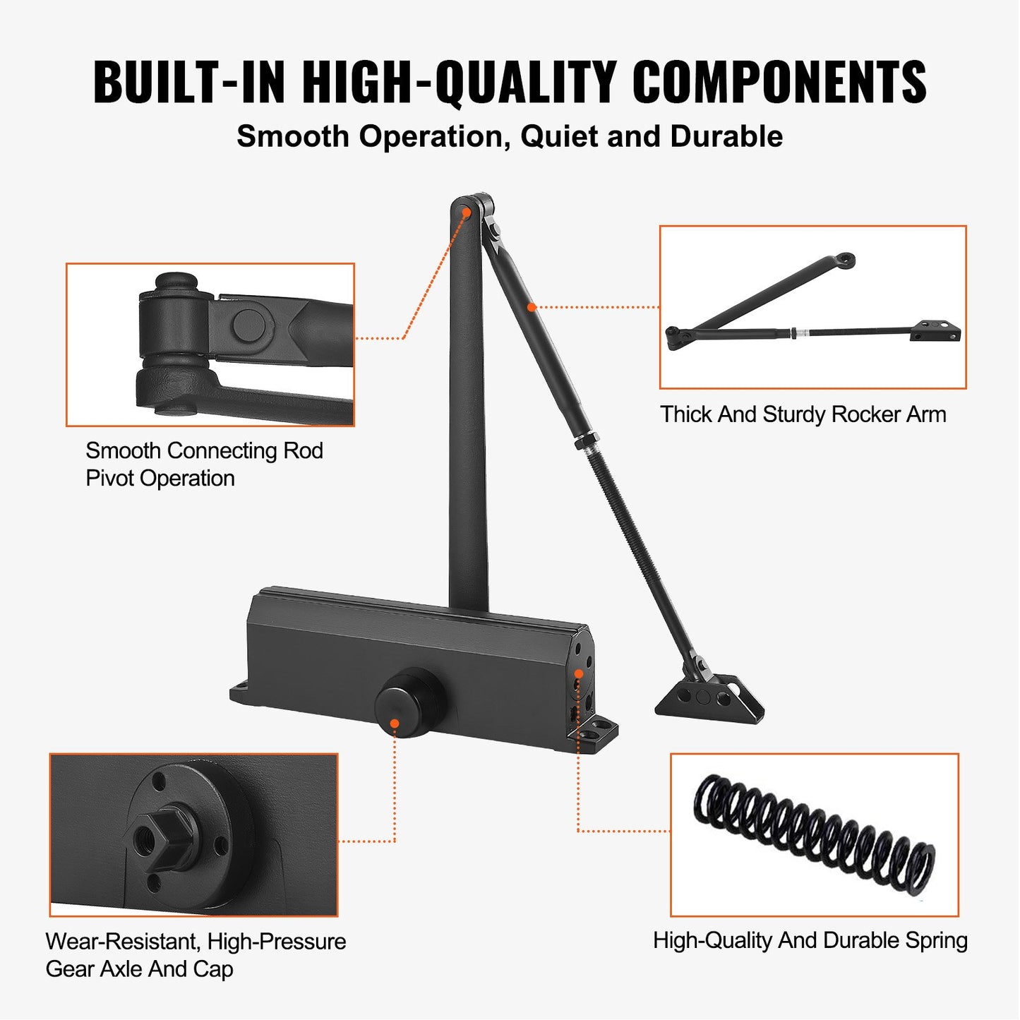 Door Closer, Automatic Door Closer Commercial or Residential Use for Door Weights 150kg, Adjustable Size Hydraulic Buffer Door Closer Heavy Duty Cast Aluminum Body, Easy Installation, Black