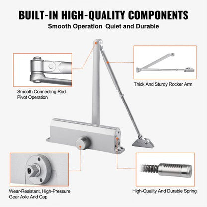 Door Closer, Automatic Door Closer Commercial or Residential Use for Door Weights 150 kg, Adjustable Size Hydraulic Buffer Door Closer Heavy Duty Cast Aluminum Body, Easy Installation, Silver | EU