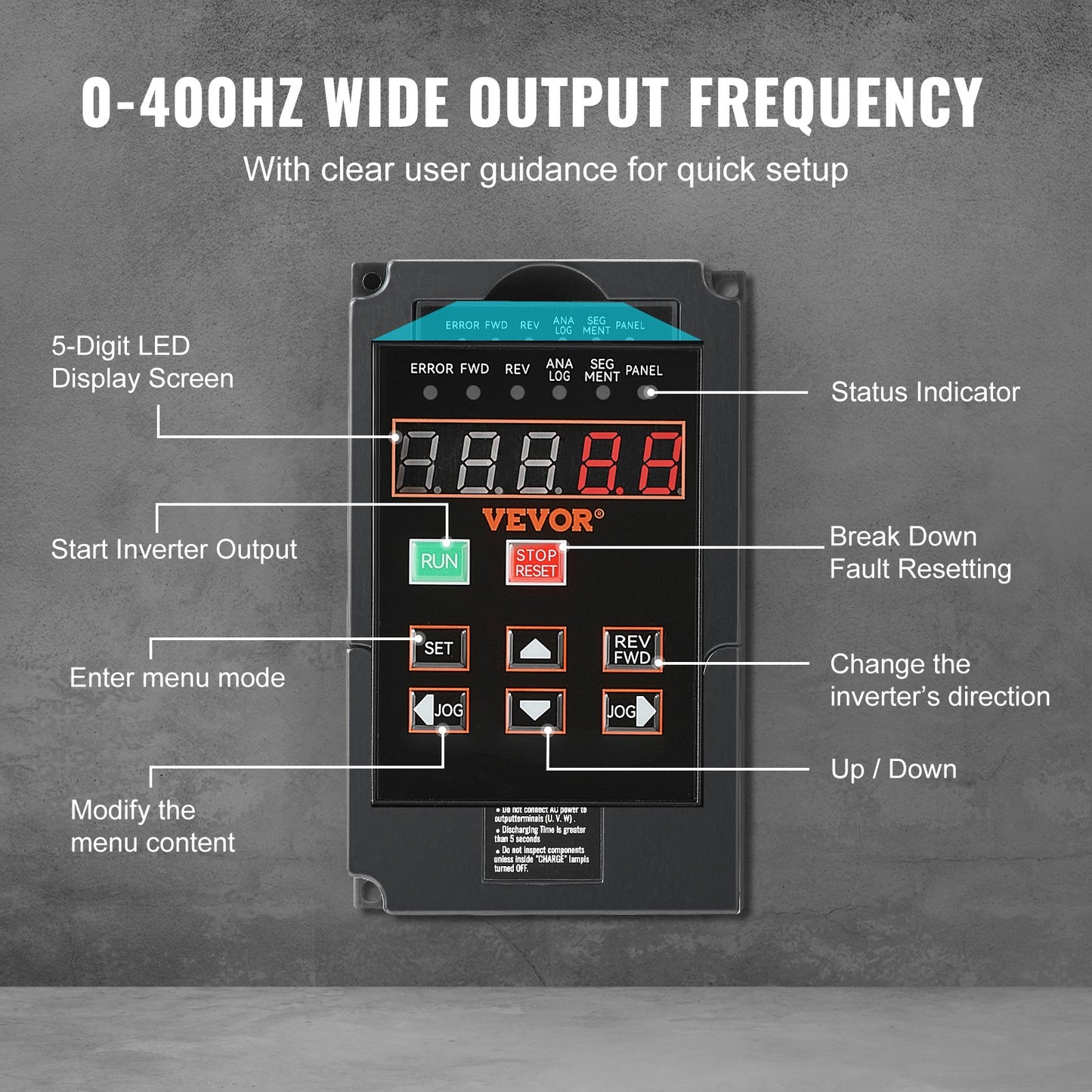 VFD 2HP, 1.5KW, 7.5A, 1 or 3 Phase 220V Input to 3 Phase 220V Output Variable Frequency Drive, 40-60Hz Input, 0-400Hz Output VFD for Spindle Motor CNC Speed Control