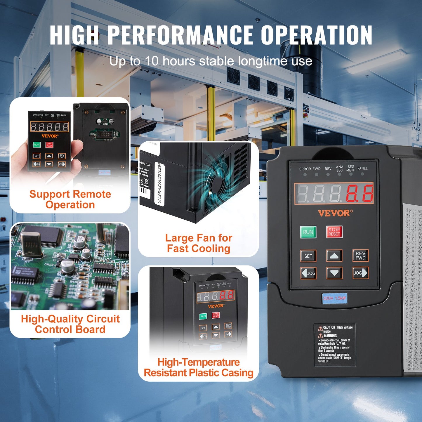 VFD 2HP, 1.5KW, 7.5A, 1 or 3 Phase 220V Input to 3 Phase 220V Output Variable Frequency Drive, 40-60Hz Input, 0-400Hz Output VFD for Spindle Motor CNC Speed Control