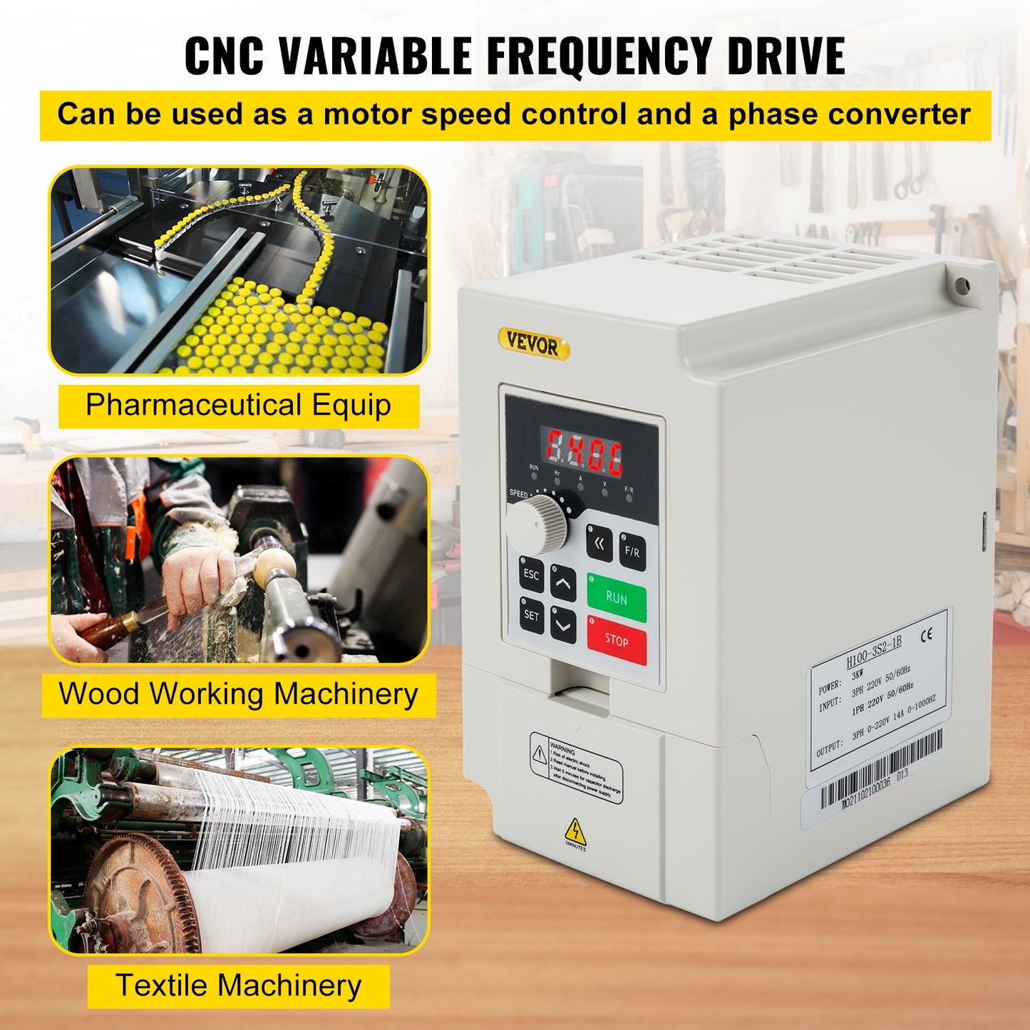 Frequency converter, AC 220V input 3KW variable frequency CNC frequency converter, VFD 4HP 1 or 3 phase input, 3 phase output, CNC motor inverter for motor speed control