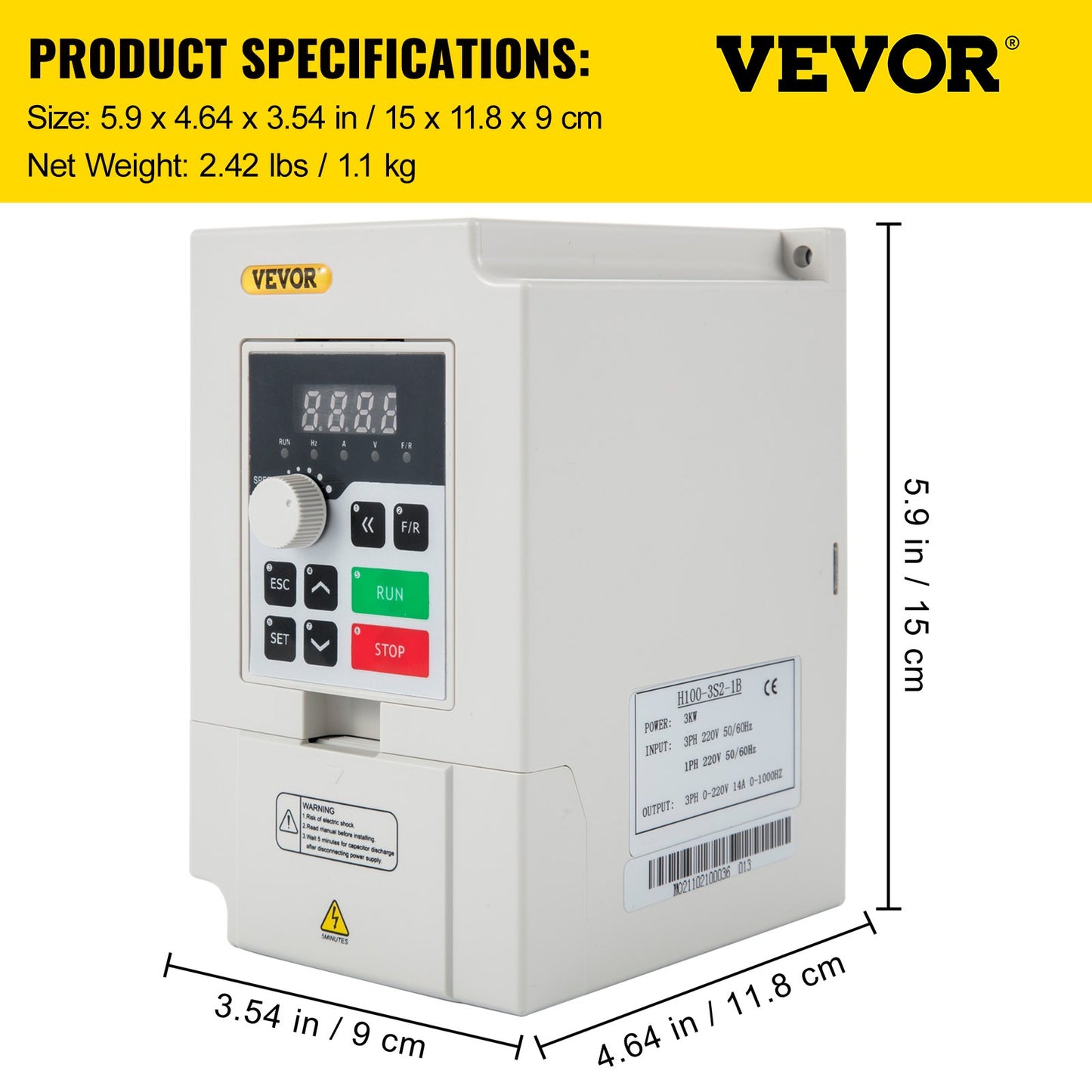 Frequency converter, AC 220V input 3KW variable frequency CNC frequency converter, VFD 4HP 1 or 3 phase input, 3 phase output, CNC motor inverter for motor speed control