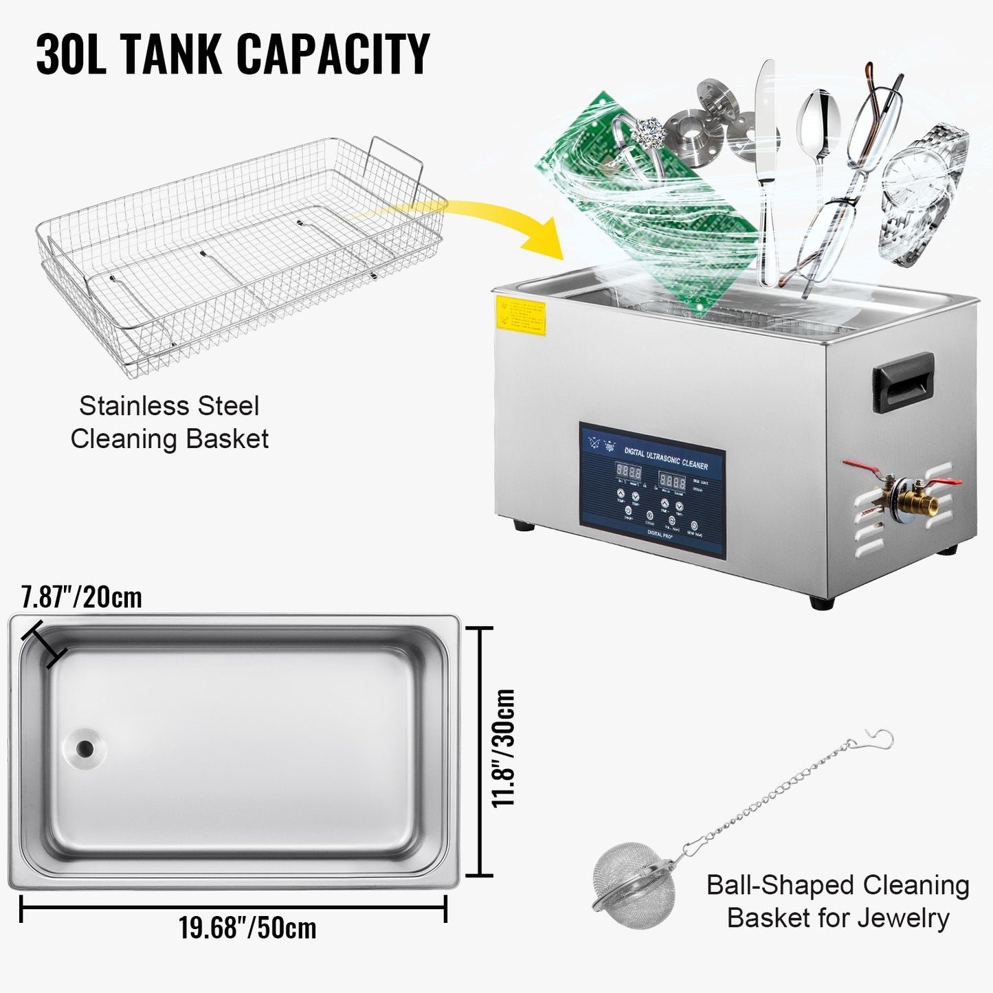 30L Ultrasonic Cleaner 28/40khz Dual Frequency Professional Ultrasonic Parts Cleaner with Heater Timer for Parts Dental Instruments Cleaning